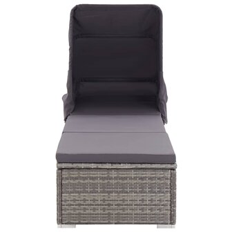 Ligbed met luifel en kussen poly rattan grijs