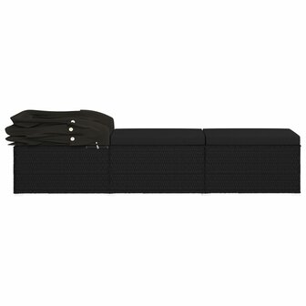 Ligbed met luifel en kussen poly rattan zwart