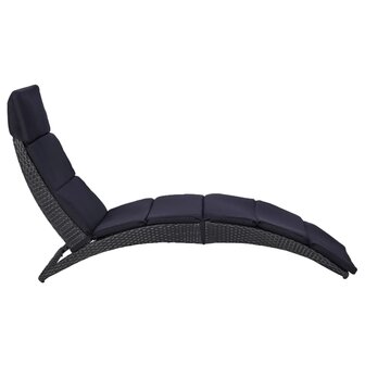 Ligbed met kussen poly rattan zwart