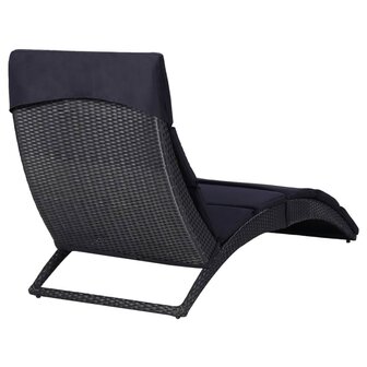 Ligbed met kussen poly rattan zwart