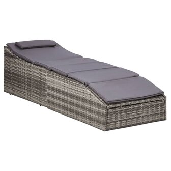 Ligbed met kussen poly rattan grijs