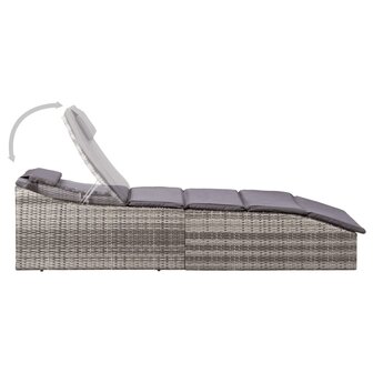 Ligbed met kussen poly rattan grijs