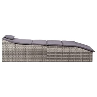Ligbed met kussen poly rattan grijs