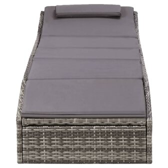 Ligbed met kussen poly rattan grijs