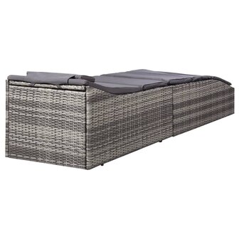 Ligbed met kussen poly rattan grijs