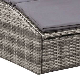 Ligbed met kussen poly rattan grijs