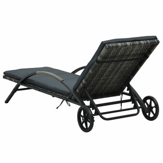 Ligbed met kussen en wieltjes poly rattan antraciet