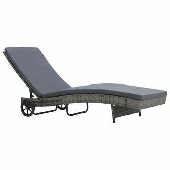 Ligbed met wielen en kussen poly rattan antraciet