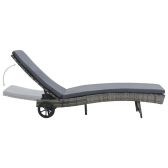 Ligbed met wielen en kussen poly rattan antraciet