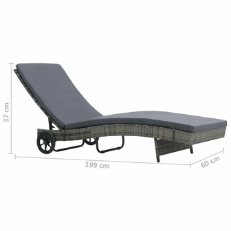 Ligbed met wielen en kussen poly rattan antraciet