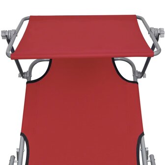Ligbed inklapbaar met luifel aluminium rood