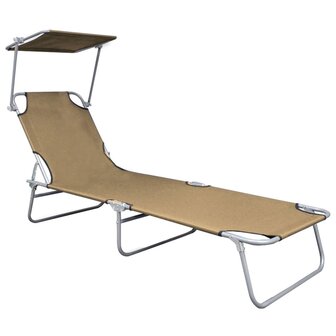Ligbed inklapbaar met luifel aluminium taupe