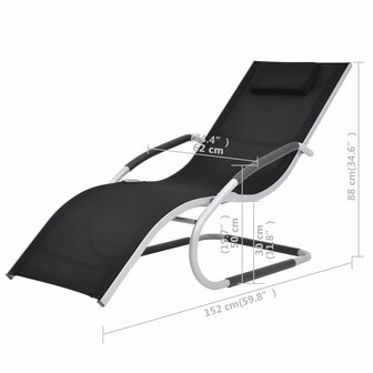 Ligbed met kussen aluminium en textileen zwart