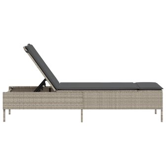 Ligbed met kussen poly rattan lichtgrijs