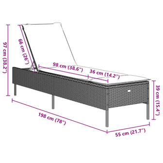 Ligbed met kussen poly rattan lichtgrijs