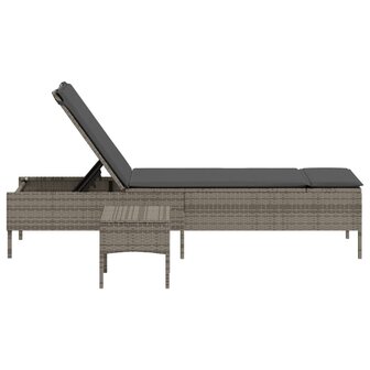 Ligbed met tafel en kussen poly rattan grijs