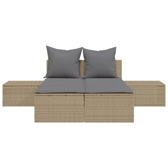 Ligbed 2-persoons met kussens poly rattan beige