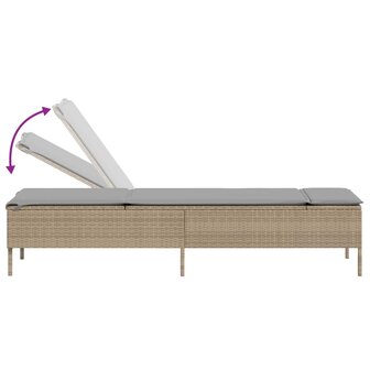 Ligstoelen 2 st met kussens poly rattan beige