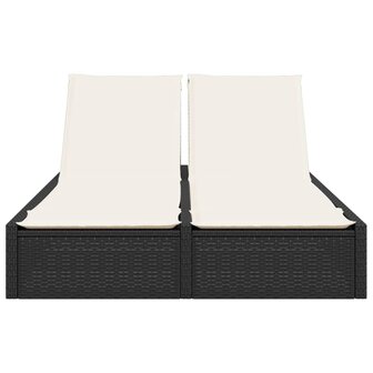 Ligbed 2-persoons met kussens poly rattan zwart