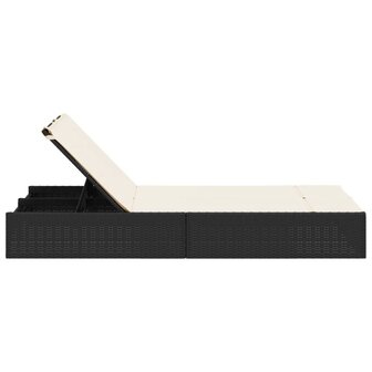 Ligbed 2-persoons met kussens poly rattan zwart