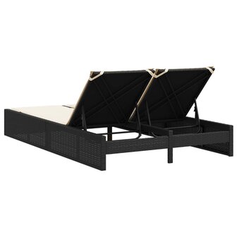 Ligbed 2-persoons met kussens poly rattan zwart