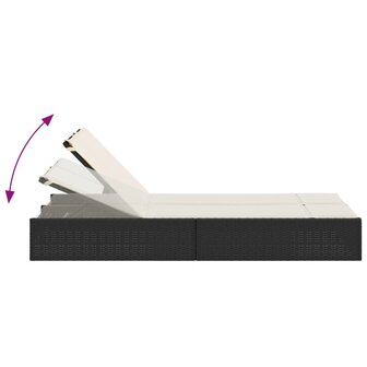 Ligbed 2-persoons met kussens poly rattan zwart