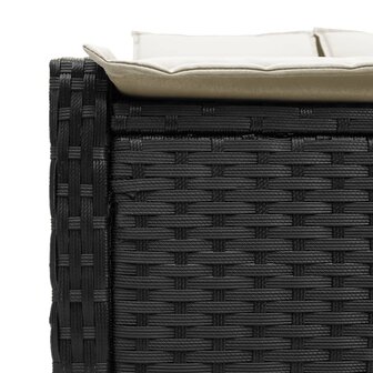 Ligbed 2-persoons met kussens poly rattan zwart