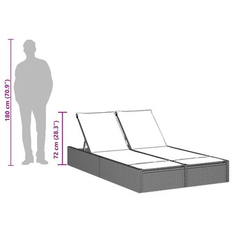 Ligbed 2-persoons met kussens poly rattan zwart