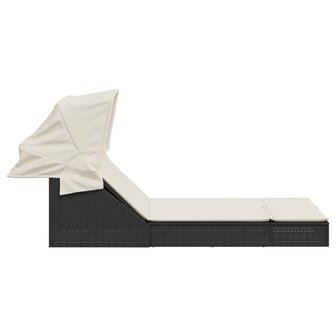 Ligbed 2-persoons met luifel en kussens poly rattan zwart