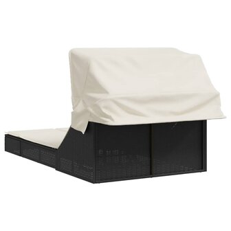 Ligbed 2-persoons met luifel en kussens poly rattan zwart