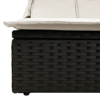 Ligbed 2-persoons met luifel en kussens poly rattan zwart
