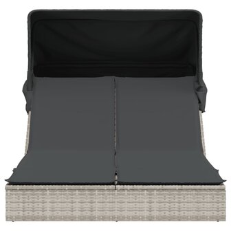 Ligbed 2-persoons met luifel en kussens poly rattan lichtgrijs