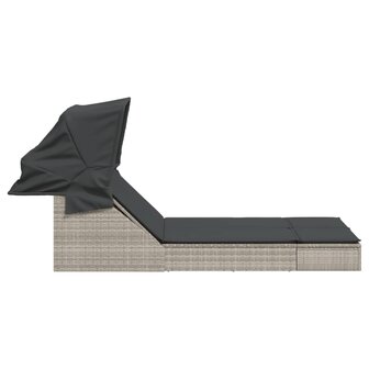 Ligbed 2-persoons met luifel en kussens poly rattan lichtgrijs