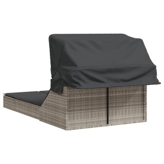 Ligbed 2-persoons met luifel en kussens poly rattan lichtgrijs