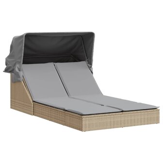 Ligbed 2-persoons met luifel en kussens poly rattan beige