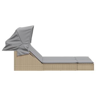 Ligbed 2-persoons met luifel en kussens poly rattan beige