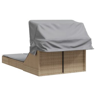 Ligbed 2-persoons met luifel en kussens poly rattan beige