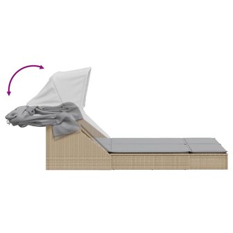 Ligbed 2-persoons met luifel en kussens poly rattan beige