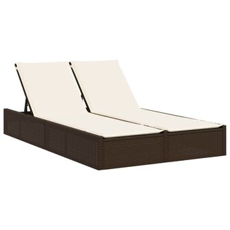 Ligbed 2-persoons met kussens poly rattan bruin
