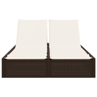 Ligbed 2-persoons met kussens poly rattan bruin