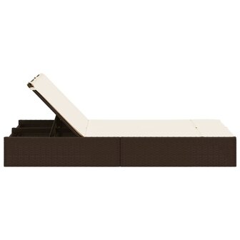 Ligbed 2-persoons met kussens poly rattan bruin