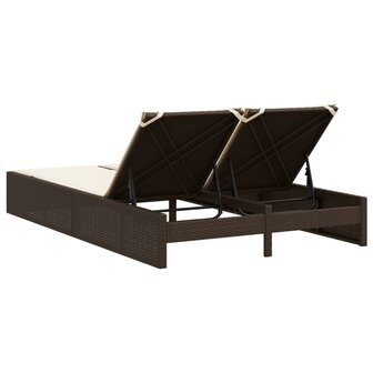 Ligbed 2-persoons met kussens poly rattan bruin