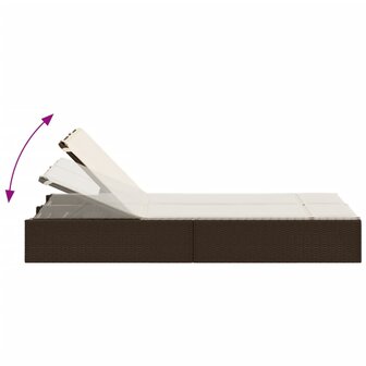 Ligbed 2-persoons met kussens poly rattan bruin