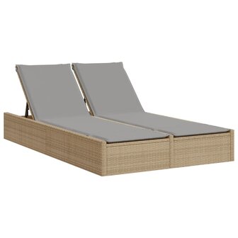 Ligbed 2-persoons met kussens poly rattan beige