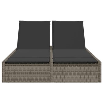 Ligbed 2-persoons met kussens poly rattan grijs