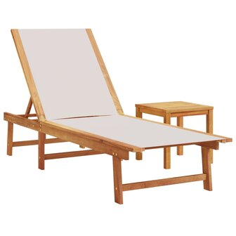 Ligbed met tafel massief acaciahout en textileen grijs