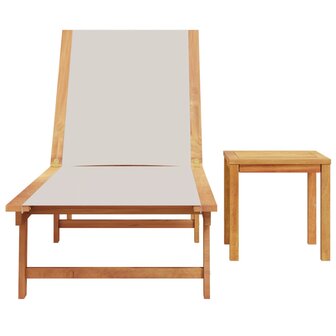 Ligbed met tafel massief acaciahout en textileen grijs