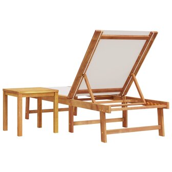 Ligbed met tafel massief acaciahout en textileen grijs