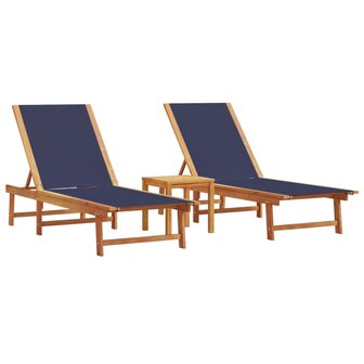 Ligbedden 2 st met tafel massief acaciahout en textileen blauw