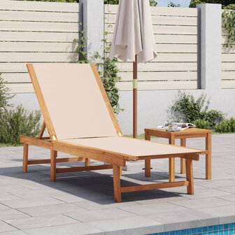 Ligbed met tafel massief acaciahout en textileen cr&egrave;mekleurig